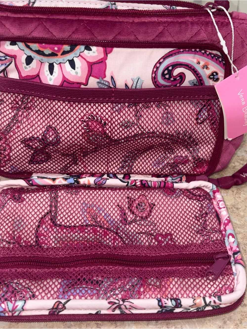 Vera Bradley Quilted Velvet Cosmetic Pouch in Raspberry